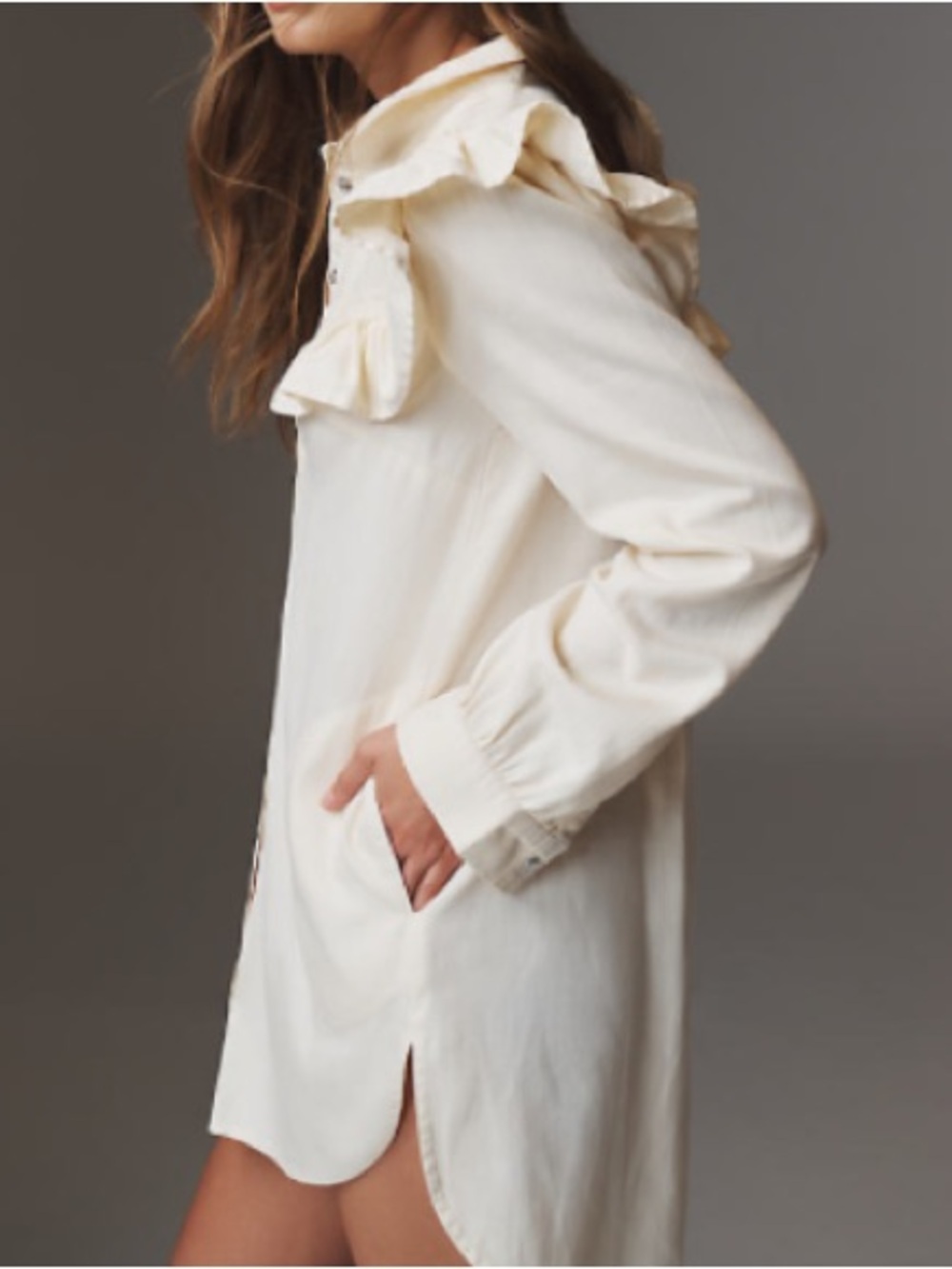 Pilcro Long Sleeve Ruffled Denim Mini  Shirt Dress
